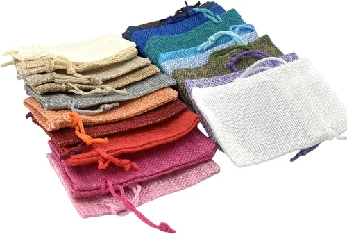 Miniatura 3 de Palmhomee Paquete de 20 bolsas de regalo de arpillera con cordón, bolsas de joyería de lino, bolsas de yute de boda para joyas y bolsas
