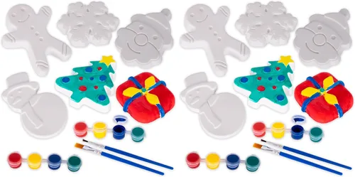 Miniatura 8 de ArtCreativity Kit de pintura de cerámica navideña para niños, 6 figuras de cerámica, 2 juegos de pintura y 2 pinceles, manualidades de Navidad