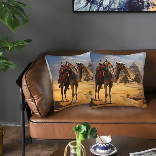 Miniatura 4 de 2PCS Throw Pillow Covers 12"x12" Square Pillowcases Covers Pyramid Camel Soft Pillowcases Modern Farmhouse Home Decor Sofa Cushions Covers for Couch