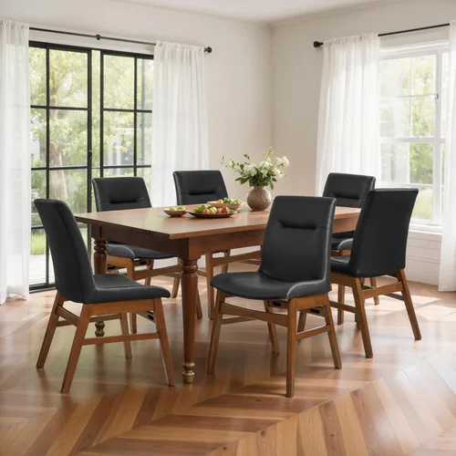Miniatura 11 de SyMax Juego de 6 sillas de comedor de piel sintética con borde cosido, modernas sillas laterales de cocina de alta gama para dormitorio, sala