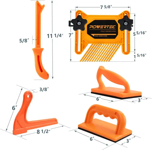 Miniatura 2 de POWERTEC Bloque de empuje para sierra de mesa, 2 unidades, mango ergonómico con almohadilla antideslizante para sierra de mesa, mesa de enrutador