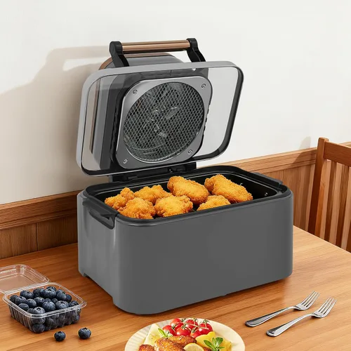 Miniatura 5 de Freidora de aire gris plateado de 12.68 cuartos de galón con ventana de vidrio visible, horno freidora de aire eléctrico familiar grande de 1700 W