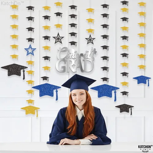 Miniatura 8 de KatchOn, Guirnalda de gorra de graduación con purpurina, 12 cuerdas, sin bricolaje, decoraciones de graduación azules y doradas 2025, decoraciones