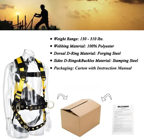 Miniatura 7 de 3D-Rings Fall Potection Safety Harness With Waist＆Leg Tounge Buckles Waist & Shoulder Pad Support ANSI Compliant