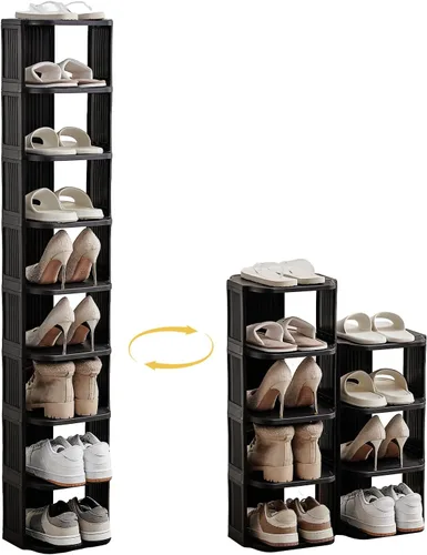 Miniatura 14 de UFORU - Zapatero pequeño, organizador de zapatos vertical de 5 niveles de plástico para espacios pequeños y estrechos, organizador de zapatos Negro