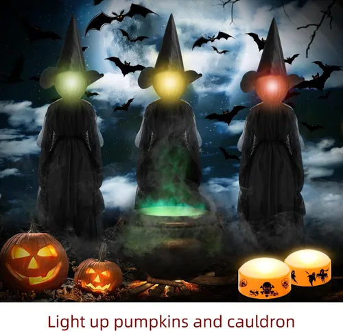 Miniatura 4 de 4 piezas de luces LED para calabaza de Halloween con temporizador y control remoto, luz naranja Jack-O-Linterna operada con pilas para decoración