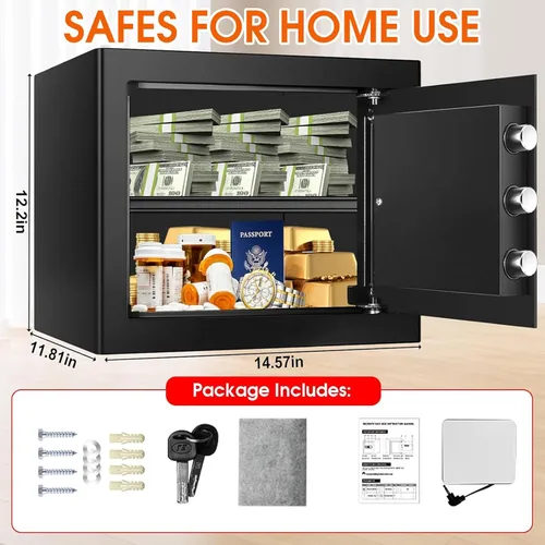 Miniatura 7 de 1.6 pies cúbicos Cajas de seguridad a prueba de fuego para USO DOMÉSTICO, Caja de Seguridad Digital Antirrobo con Teclado Programable y Llaves