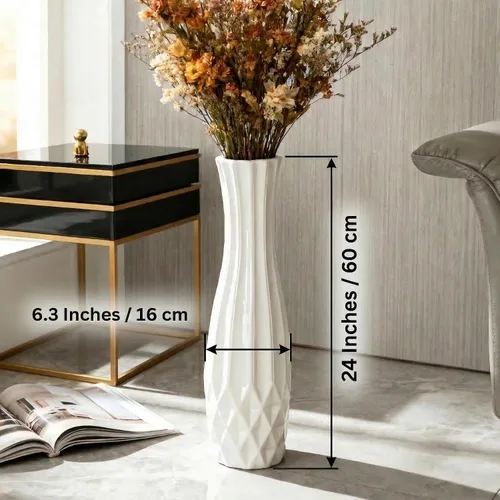 Miniatura 3 de Jarrón de cerámica blanca grande de 24 pulgadas para suelo, decoración moderna del hogar, sala de estar, oficina, dormitorio, cocina, boda, casa