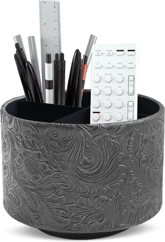 Miniatura 24 de lizimandu Organizador Redondo de Cuero para Suministros de Arte, Soporte para Control Remoto, Rotación de 360 Grados, Soporte Multifuncional