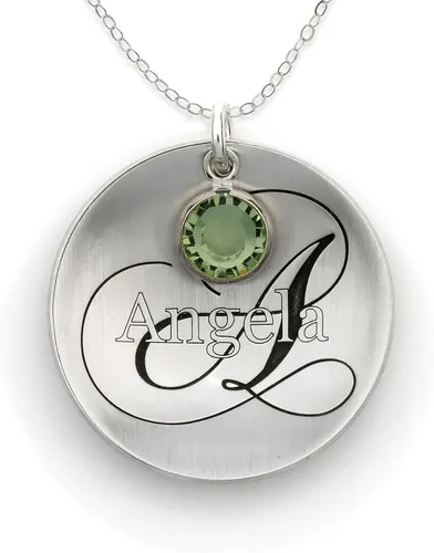 Nombre abovedado como ningún otro personalizado con collar de piedra natal de Swarovski. El colgante de plata esterlina muestra un nombre y una