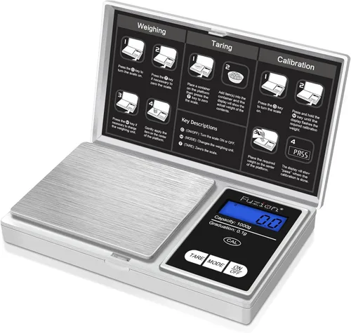 Fuzion Báscula de gramo de bolsillo - 35.27 oz/0.00 oz Mini báscula digital de alimentos de viaje Plateado