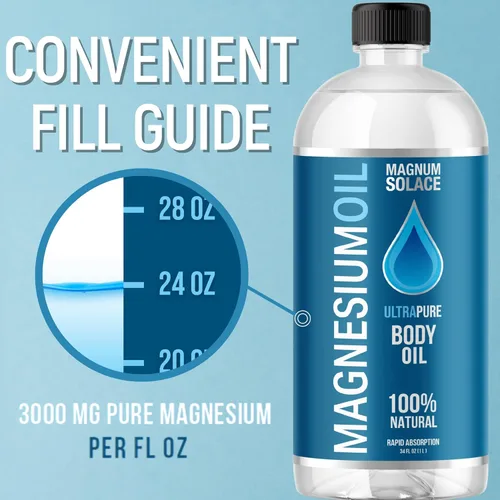 Miniatura 3 de Aceite de magnesio para los músculos de baño de magnesio - Grande 1 litro (34 oz) para uso en baño de sal, remojo de pies o para rellenar botellas