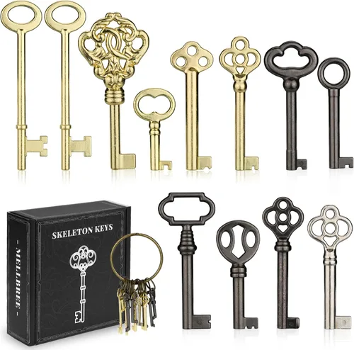 Miniatura 9 de Mellbree KY-32 KY-33 Kit de llaves de esqueleto de repuesto para puertas de estilo antiguo, muebles antiguos Dorado