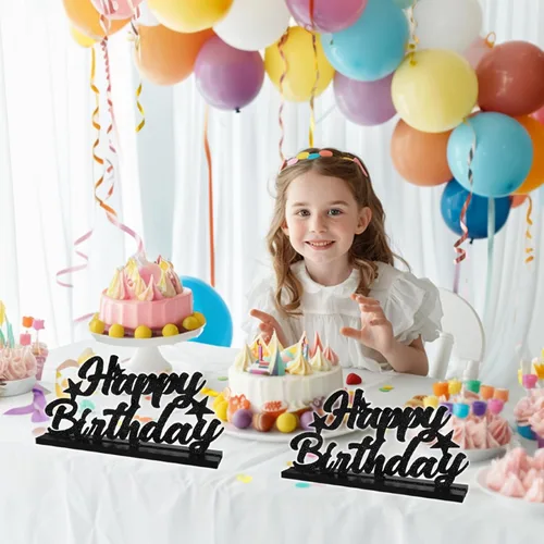 Miniatura 5 de Letrero de Feliz Cumpleaños con Letras Negras con Purpurina Centros de Mesa para Mesa Suministros de Fiesta de Cumpleaños Decoración de Favor