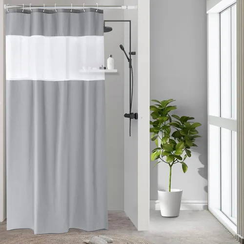 Miniatura 20 de UFRIDAY - Cortina de ducha de tela moderna en negro y blanco, 48 x 72 pulgadas, cortina de ducha de tela para baño y bañeras, lavable a máquina