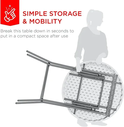 Miniatura 9 de PRO&Family Mesa portátil plegable plástica redonda de 32 pulgadas, blanca, altura superior de la barra de la tabla para los acontecimientos