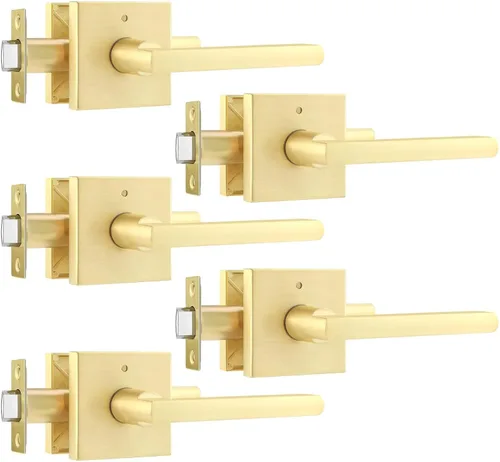 Miniatura 35 de Leydebong Paquete de 3 pomos de entrada dorados con llave igual, manija de puerta de entrada resistente, estilo contemporáneo, herrajes modernos