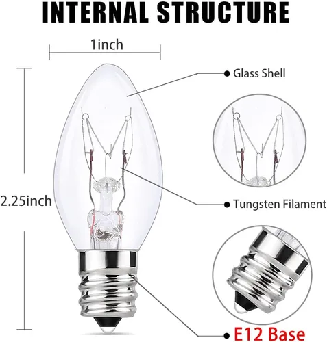 Paquete de 25 bombillas C7 transparentes de repuesto, bombillas C7 de Navidad para exteriores, bombillas nocturnas de 5 W, bombillas incandescentes