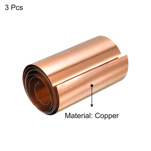 Miniatura 3 de Uxcell Hoja de rollo de hoja de cobre, 3 piezas 0.000x3.937x39.370 in rollo de hoja de cobre puro para manualidades, reparaciones eléctricas, puesta