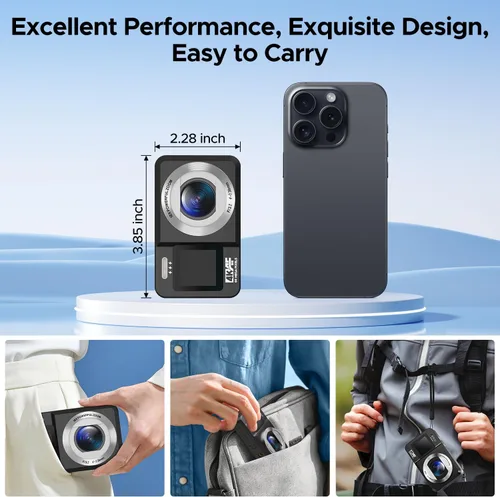 Miniatura 4 de Cámara digital, cámara de doble pantalla 4K 64MP UHD, zoom digital 18X, cámara portátil de apuntar y disparar con tarjeta TF de 32 GB y batería
