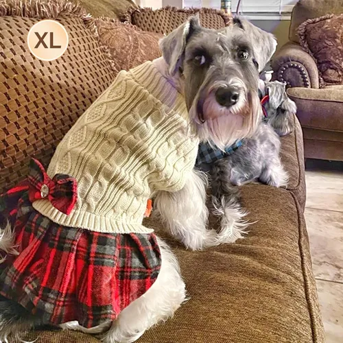 Miniatura 6 de Kyeese Suéter de perro vestido a cuadros con cuello alto para perro, suéter de punto para mascotas para otoño e invierno