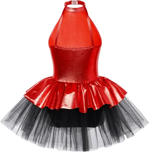 Miniatura 29 de CHICTRY Vestido tutú de ballet con lentejuelas brillantes para niñas y niñas, moderno disfraz de baile latino de jazz