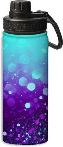 Miniatura 12 de Hermosa botella de agua de acero inoxidable de 18 onzas con patrón circular de mandala dorada, botella de agua deportiva de doble pared aislada al