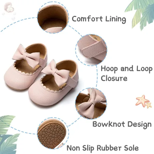 Miniatura 4 de CENCIRILY Zapatos planos Mary Jane para bebés y niñas, antideslizantes, suela suave, para antes de caminar, zapatos de vestir de boda