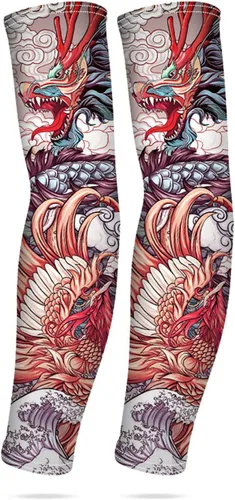 Aresvns Halloween Makeup Tattoo sleeves, Premium Cooling Arm Sleeves for Men and Women UV Sun Protection Arm Sleeves Fénix y Dragón