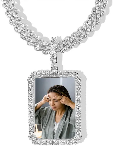 QUNTING Collar con foto personalizada para hombres cadena de imagen redonda personalizada para mujeres medallones de amor joyería hip hop llavero