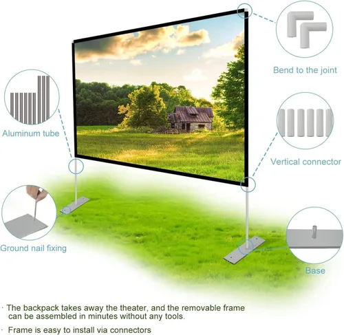 Miniatura 3 de Pantalla de proyector con soporte de 120 pulgadas 16:9 HD 4K para interiores y exteriores, pantalla de proyección para cine en casa, pantalla