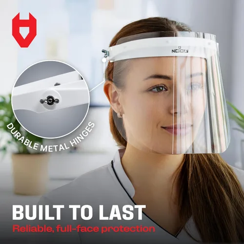 Miniatura 4 de NoCry Máscara de protección facial con diadema ajustable y 2 viseras de plástico reutilizables — Diseño abatible con bisagras de metal duraderas