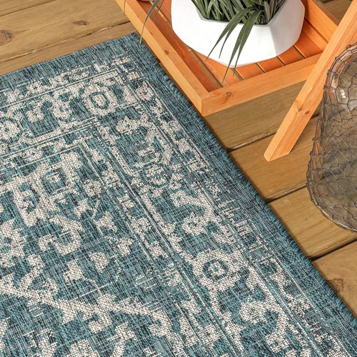 Miniatura 7 de JONATHAN Y Boho Medallion - Alfombra para interiores y exteriores, 3 x 5 pies, color verde azulado/gris, tejido texturizado Malta, para patio