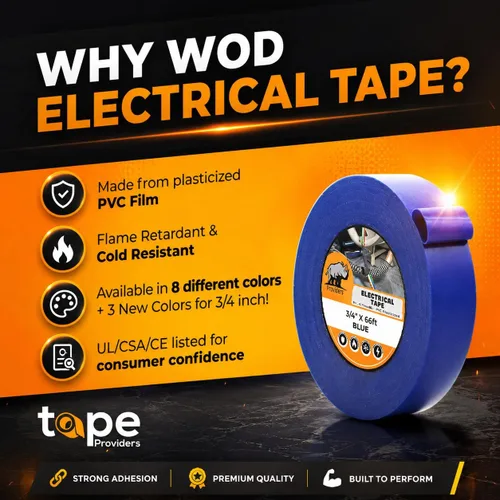 Miniatura 2 de WOD ETC766 - Cinta eléctrica blanca de uso general de grado profesional con núcleo certificado UL/CSA. Cinta eléctrica adhesiva de goma vinílica