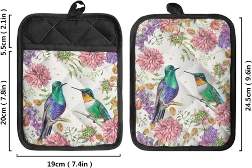 Miniatura 2 de Gomyblomy Hummingbirds & Flowers - Forro de sartén aislado para mujer, 2 piezas, resistente al calor, con bolsillo, protector de cocina ligero