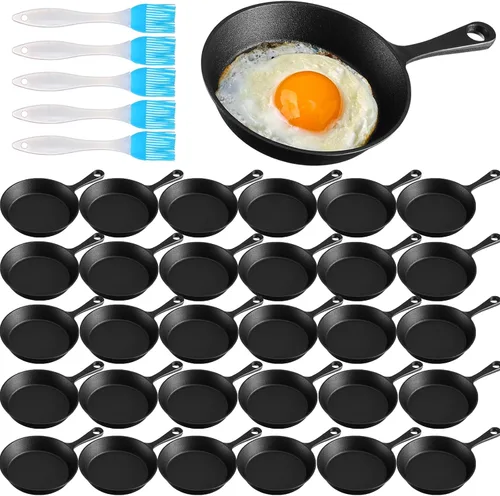Miniatura 10 de Remerry 5 juegos de sartenes de hierro fundido de 4 pulgadas, mini sartén antiadherente de hierro negro, pequeño plato chisporroteante, sartén
