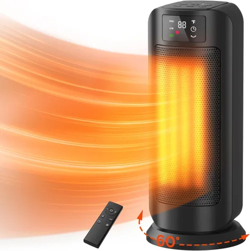 Calentador eléctrico portátil de 1500 W, calentadores de cerámica de calentamiento rápido para uso en interiores con termostato, 4 modos, oscilación