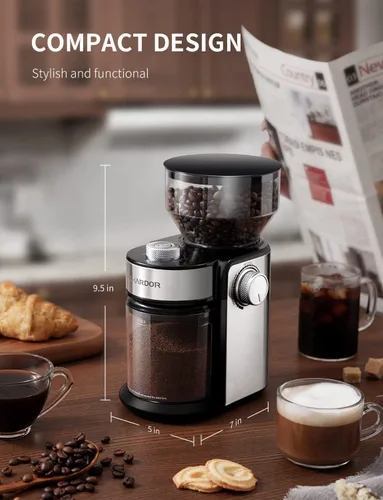 Miniatura 6 de SHARDOR - Molinillo de café eléctrico de muelas, ajustable con 16 ajustes precisos para 2-14 tazas, color plateado