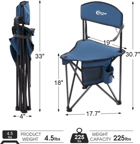 Miniatura 3 de PORTAL Taburete trípode plegable rápido extra grande con respaldo silla de camping de pesca con correa de transporte Azul
