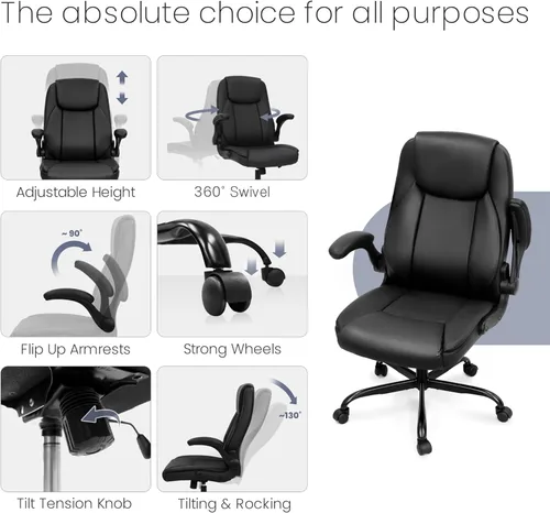 Miniatura 7 de NEO Chair Silla ergonómica de oficina ejecutiva para computadora de escritorio, soporte de respaldo alto, cómodo asiento abatible, altura ajustable