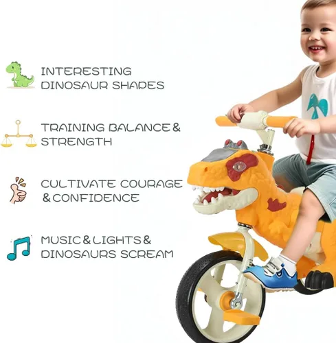 Miniatura 2 de Triciclo de dinosaurio para niños, niños pequeños de 2 a 6 años, triciclo con música, luces LED, cesta de almacenamiento y ruedas de goma, regalo
