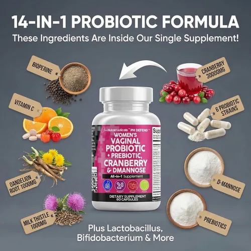 Miniatura 4 de Clean Nutraceuticals Probióticos vaginales para mujeres con arándano, D-manosa, prebióticos, apoyo para el equilibrio del pH, salud femenina
