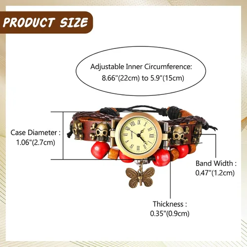 Miniatura 6 de JewelryWe Reloj de pulsera de cuero de moda para mujer, estilo clásico, bohemio, cuarzo, pulsera