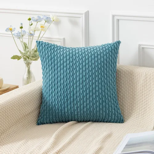 Miniatura 340 de K Kevin Textile - Juego de 2 fundas de almohada decorativas de corduroy suave azul con rayas estilo bohemio, fundas de almohada para sofá, cama