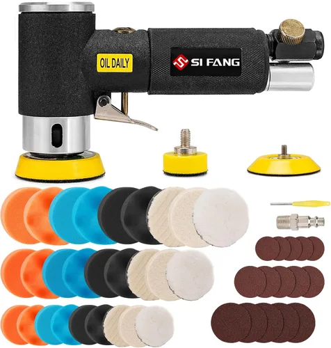Miniatura 11 de Mini lijadora de aire de 1/2/3 pulgadas para trabajo de carrocería automático, mini pulidora neumática con 45 discos de lijado + 3 almohadillas