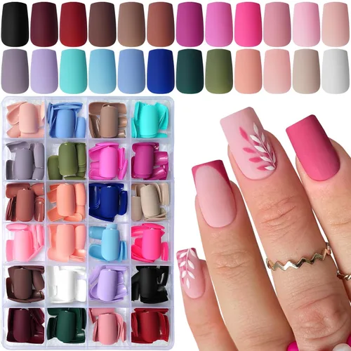 Miniatura 8 de LoveOurHome 576 uñas postizas de almendra, medianas, uñas postizas cortas de aguja acrílicas, uñas postizas de almendra, cobertura completa, uñas