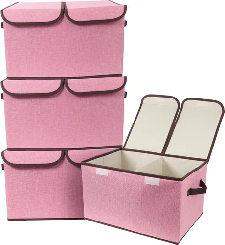 Miniatura 7 de Caja de almacenamiento plegable de tela, 16.5 x 11.8 x 9.8 pulgadas (largo x ancho x alto), con doble tapa y divisores, organizador grande