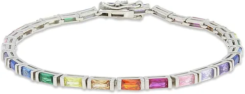 AFFY Pulsera de tenis clásica de plata de ley 925 chapada en oro de 14 quilates con corte baguette multicolor con piedras preciosas coloridas y