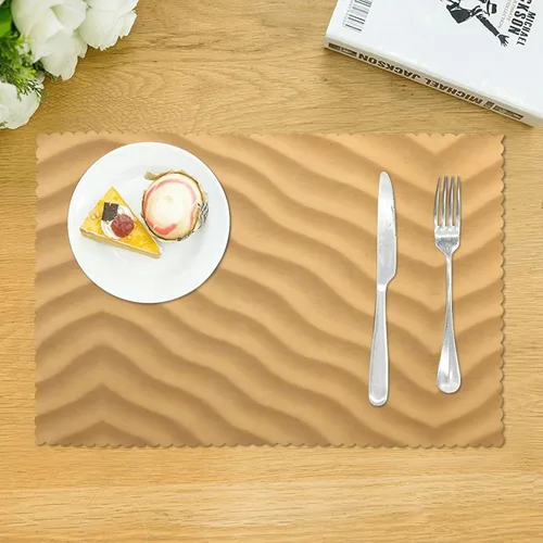 Miniatura 3 de Rectangular Placemats Set of 4, Heat Resistant Beach Sand Texture Printed Kitchen Dining Table Mats