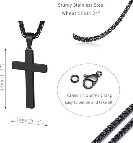 Miniatura 5 de P. BLAKE Collar con colgante de cruz de acero inoxidable para hombres y niños, colgante de cruz cristiana con cadena de 24 pulgadas